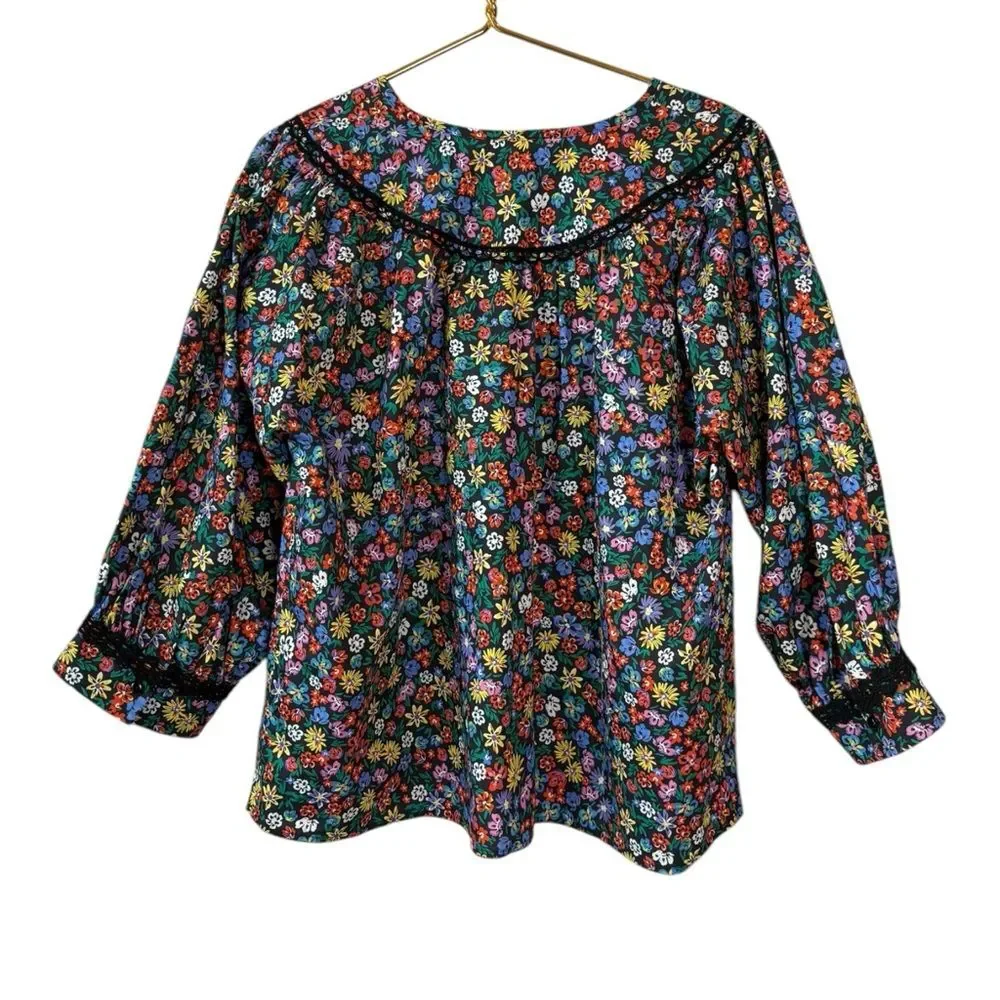 Johnny Was Jade NWT Dark Floral Puff Balloon Sleeve RISA POPLIN‎ BLOUSE XL